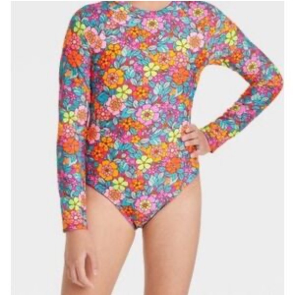 Cat & Jack Floral Rashgaurd Swimsuit Sz S (6/7) - Picture 1 of 5